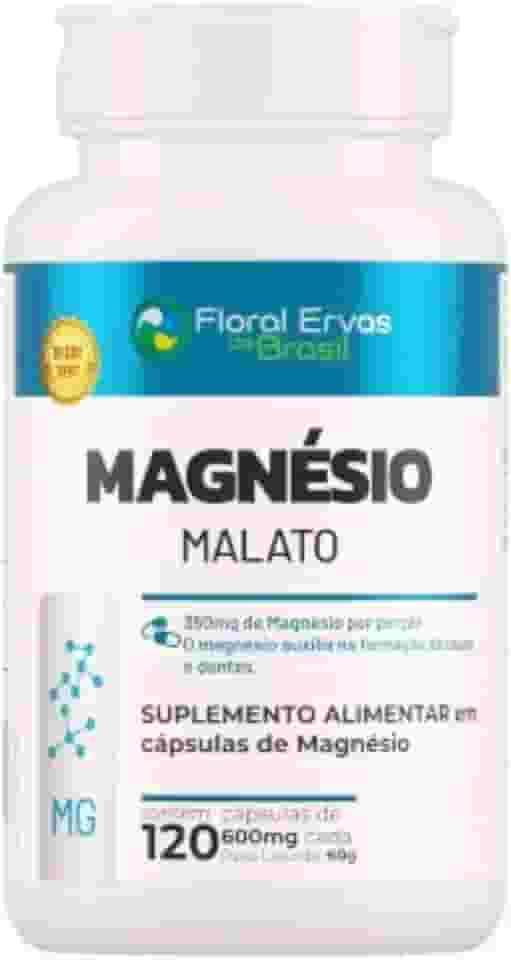 Magnésio Malato 600 mg – 120 Cápsulas | Floral Ervas do Brasil | Auxilia no Funcionamento Muscular, Neuromuscular e Metabolismo Energético