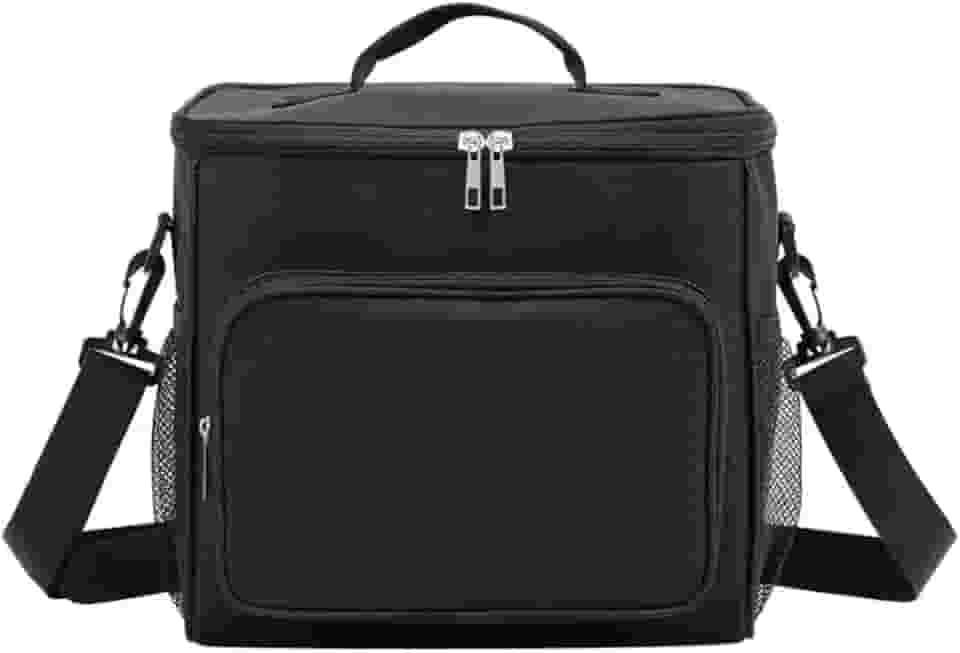 Bolsa Térmica Lancheira com Alça Ajustável e Bolso Lateral – Ideal para Marmita, Trabalho, Academia, Escola e Passeios (Preta)