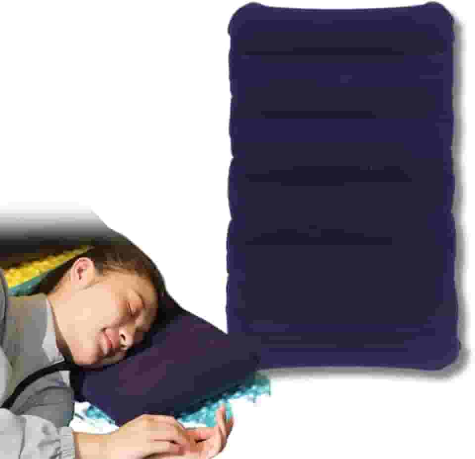KIT 2 Travesseiro Inflável Almofada Fácil Encher Para Viagem Acampamento Confortável De Camping Praia Portátil Cama Descanso -AZUL ESCURO