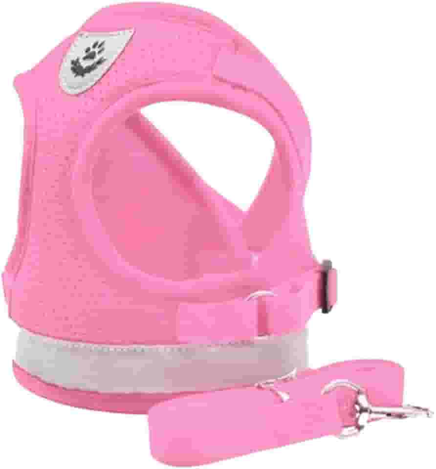 Coleira Pet Peitoral Refletível Com Guia para Cães Regulável Confortável para Cachorro (S (P), Rosa)