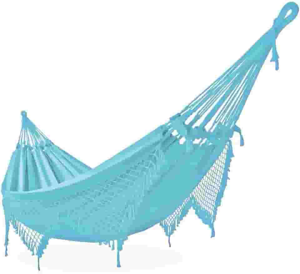 Rede de Descanso 100% Algodão - Suporta até 180kg - Casal, Varanda e Jardim - 2,6x1,5m(Azul bebê)