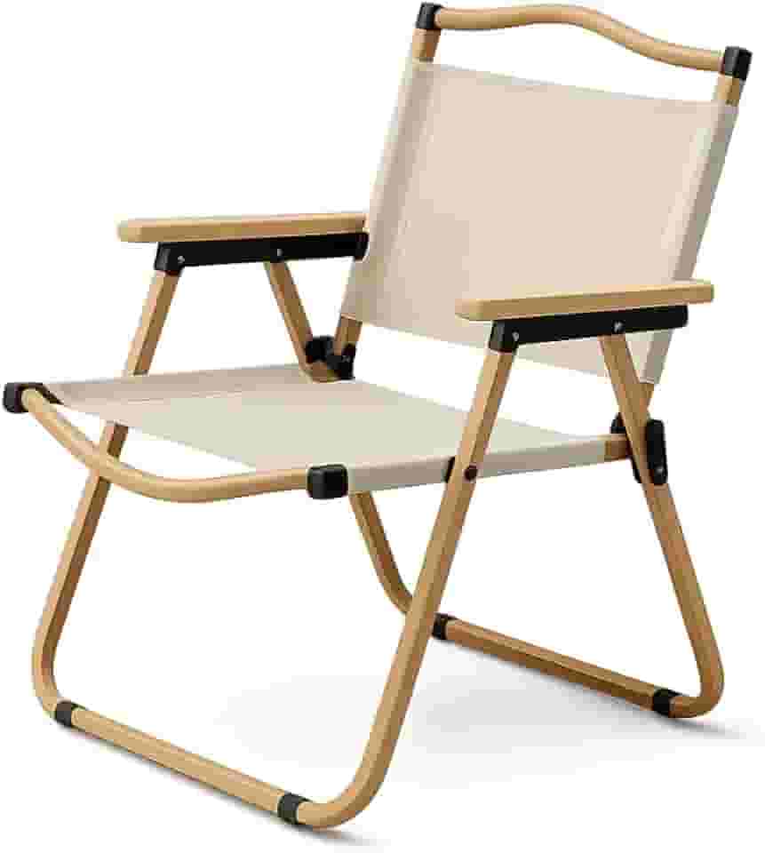 Cadeira De Praia Dobrável para Atividades de Lazer Camping e Pesca Acabamento dos Braços em Madeira Peso Suportado até 120kg (Bege)
