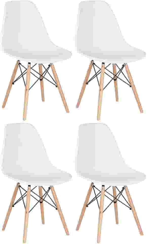 Loft7, Kit 4 Cadeiras Charles Eames Eiffel Dsw Em Polipropileno Com Pés De Madeira Clara Versátil E Elegante Sala De Jantar Cozinha Bar E, Branco
