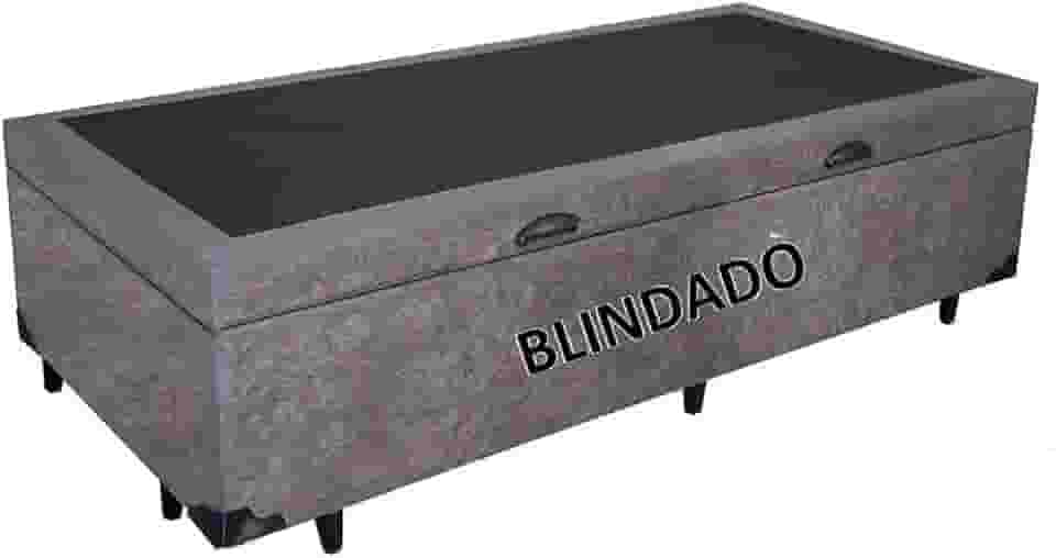 Cama Box Baú Solteiro Blindado Suede Cinza com pistão a gas