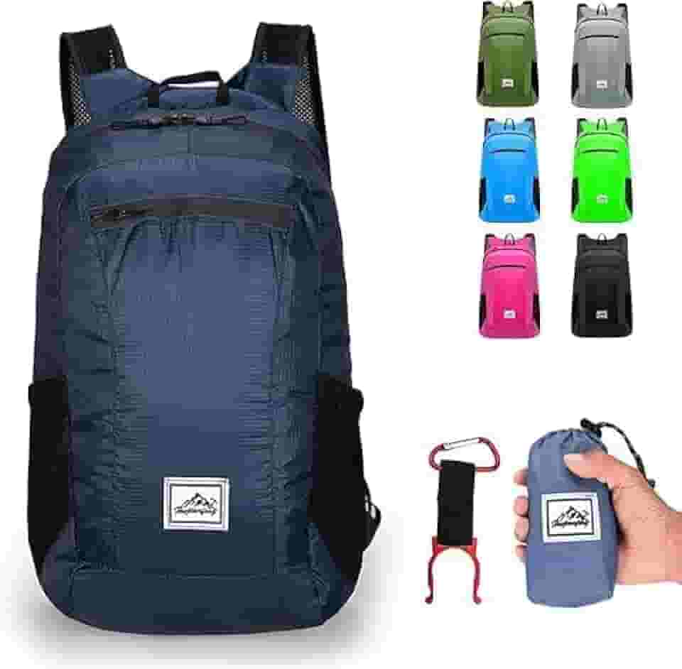 Mochila de caminhada, ultraleve de 20 L, impermeável, dobrável, esportiva, leve, impermeável, adequada para piquenique e acampamento ao ar livre, Azul marinho.