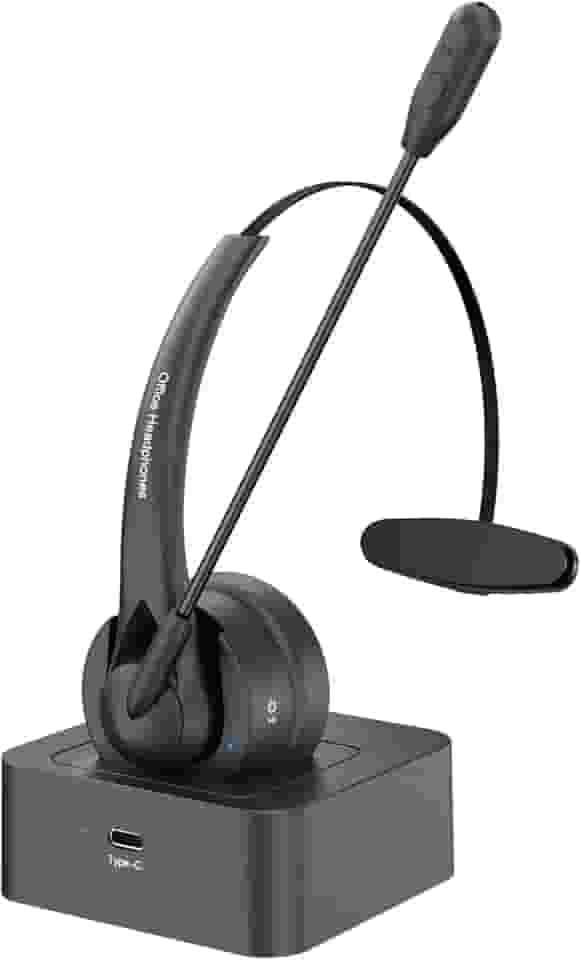 Namolit Fone de ouvido On Ear BT 5.2 Fones de ouvido sem fio Call Center Fones de ouvido com microfone com cancelamento de ruído Faixa de cabeça ajustável Controle de volume com base de carregamento