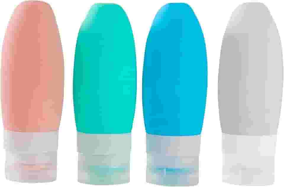 Kit Viagem com 4 Frascos em Silicone para Shampoo, Condicionador, Creme e Sabonete Líquido, com Capacidade de 90ml - Premium