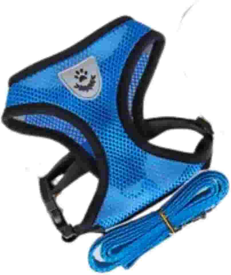 Coleira peitoral para cachorro e gatos colete refletivo com guia pets pequenos coelhos (Peitoral Azul - M)