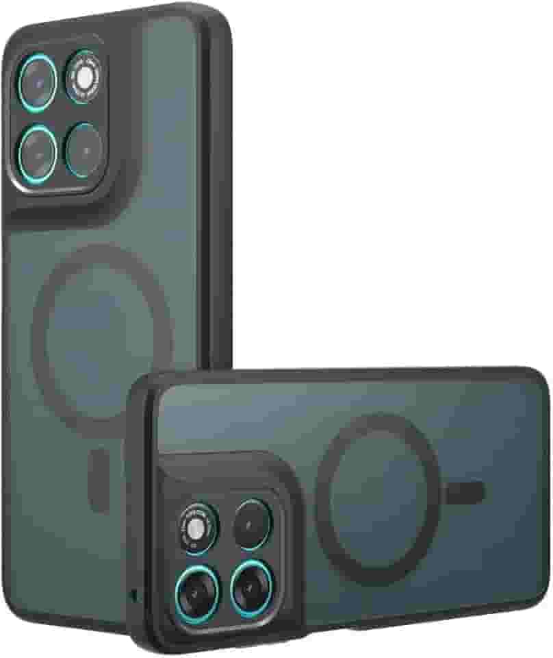 Capa magnética para Moto G67 Power 5G [compatível com acessórios Magsafe] Capa protetora à prova de choque traseira fosca translúcida, preta fosca