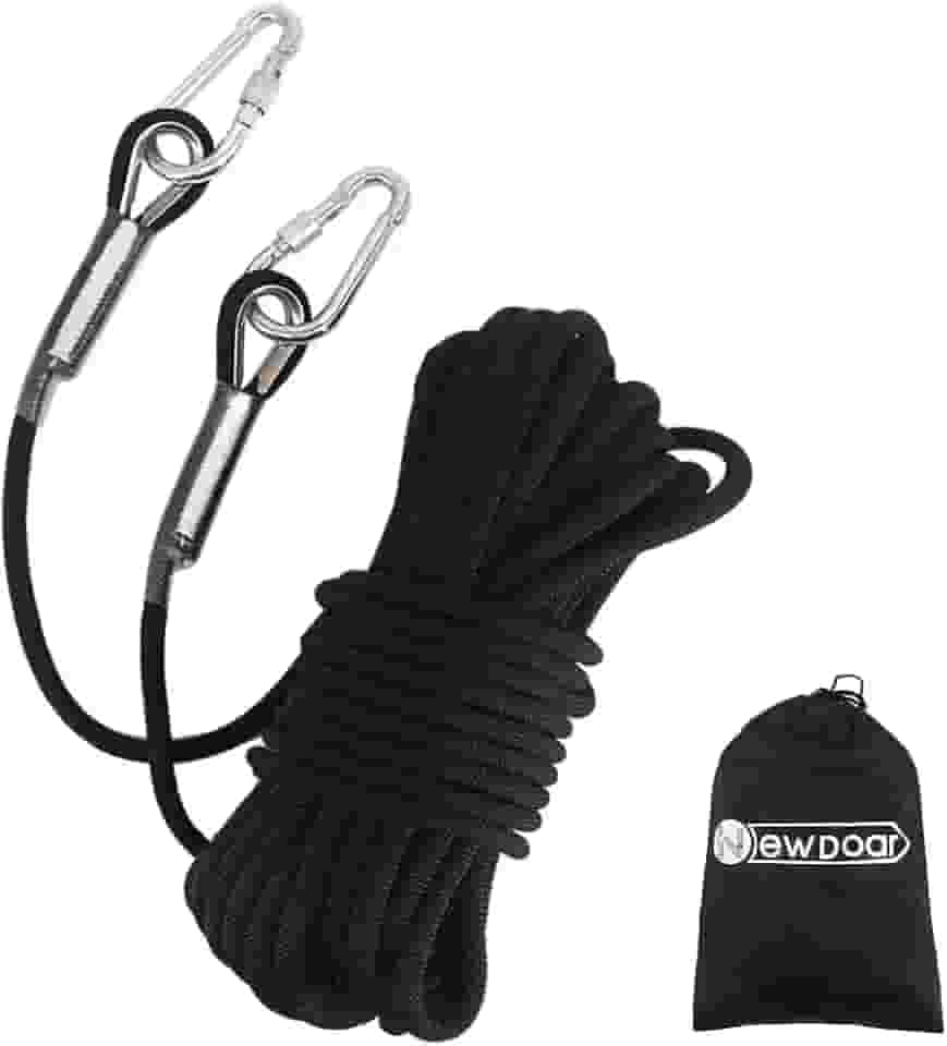 NewDoar Corda de escalada 8 (5/40.6 cm), 10 mm (3/20.3 cm), corda acessório de alta resistência com 2 ganchos de aço, para resgate ao ar livre, corda de rapel, penhascos, bordas, equipamento de alça