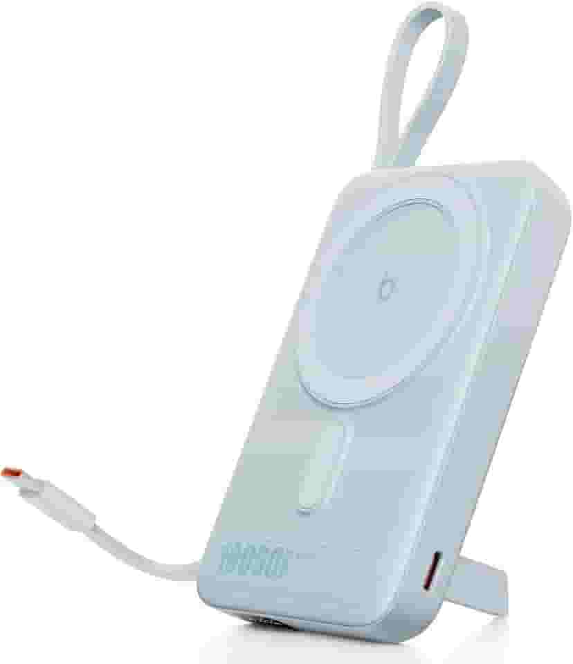 Basike Carregador Portátil Indução, Power Bank 10000mAh com Suporte Integrado, Ultrafino e Portátil, Carregamento Rápido Sem Fio 15W(MAX) + Cabo Tipo C 22.5W(MAX) Compatível com MagSafe (Azul)