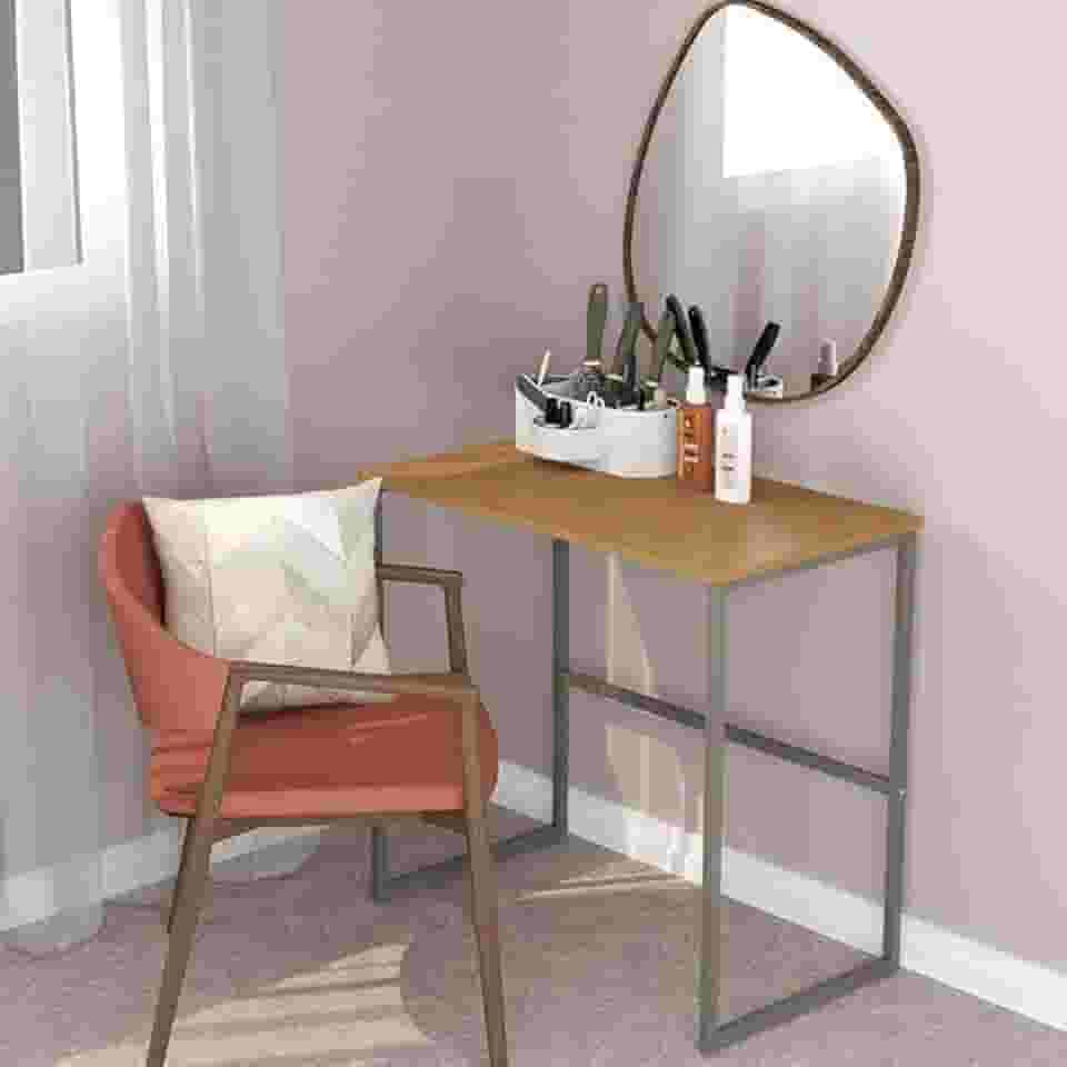 Escrivaninha Mesa computador Industrial Escritório Mesa Aço Mdf 80cm Home Office 100% MDF Pliar (FENDI/MADEIRADO)