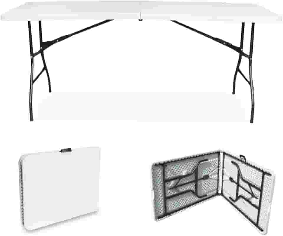 JARDIMANÍA – Mesa Portátil de Plástico 1,80 Metros – Fechamento Tipo Pasta – Portátil, Resistente – Amplo Espaço – Multiusos – Suporta até 150 kg – 6 a 8 Pessoas – 180 x 70 x 75.