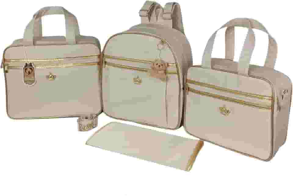 Kit Bolsa Bebê Saída Maternidade Com Mochila e Trocador + Chaveiro (Creme)