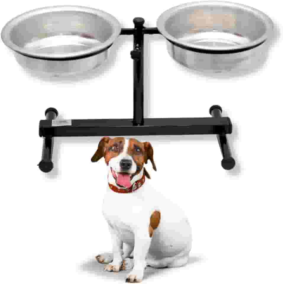 Comedouro Duplo Elevado Médio Preto 1200ml Alto Ajustável Regulável Duplo Para Cachorro