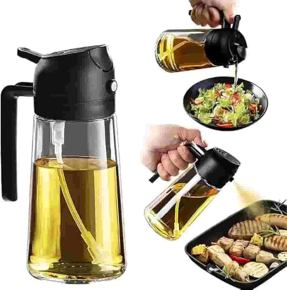 Spray e Dosador de Azeite 3 em 1 – Borrifador 500ml para Óleo, Vinagre, Molhos e Temperos | Ideal para Saladas, Churrasco, Air Fryer, Frituras – Linha Premium, Prático, Econômico e Saudável