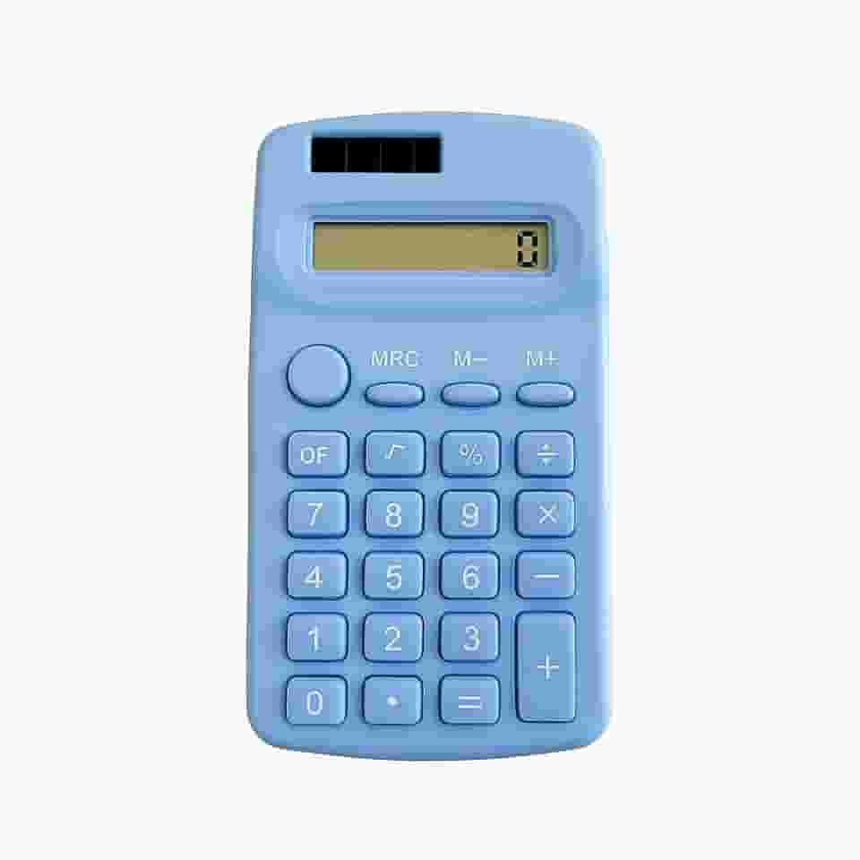 Calculadora de Bolso 8 Dígitos Compacta 11x6cm Dupla Alimentação Solar + Bateria Portátil Leve Operações Básicas para Escola Trabalho e Casa Visor Claro Durável (Azul)