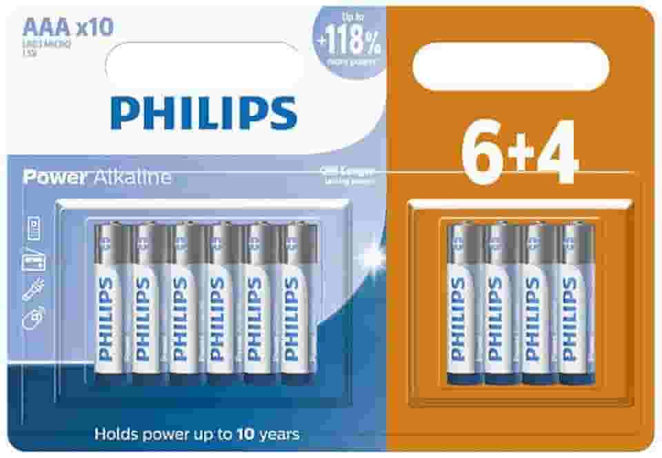 Pilha Aaa palito Philips Alcalina Pack/cartela C/10 unidades de Pilhas modelo lr03p10bp59