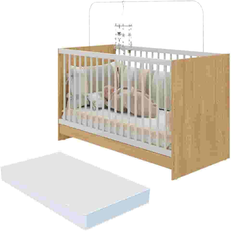 Berço 3 em 1 com Colchão Incluso Multimóveis Mp4394 Madeirado/branco