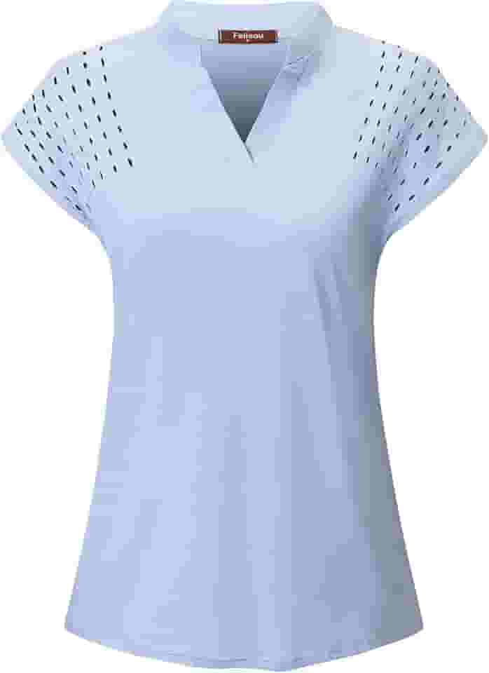 Camisa polo feminina de golfe com gola V e manga curta