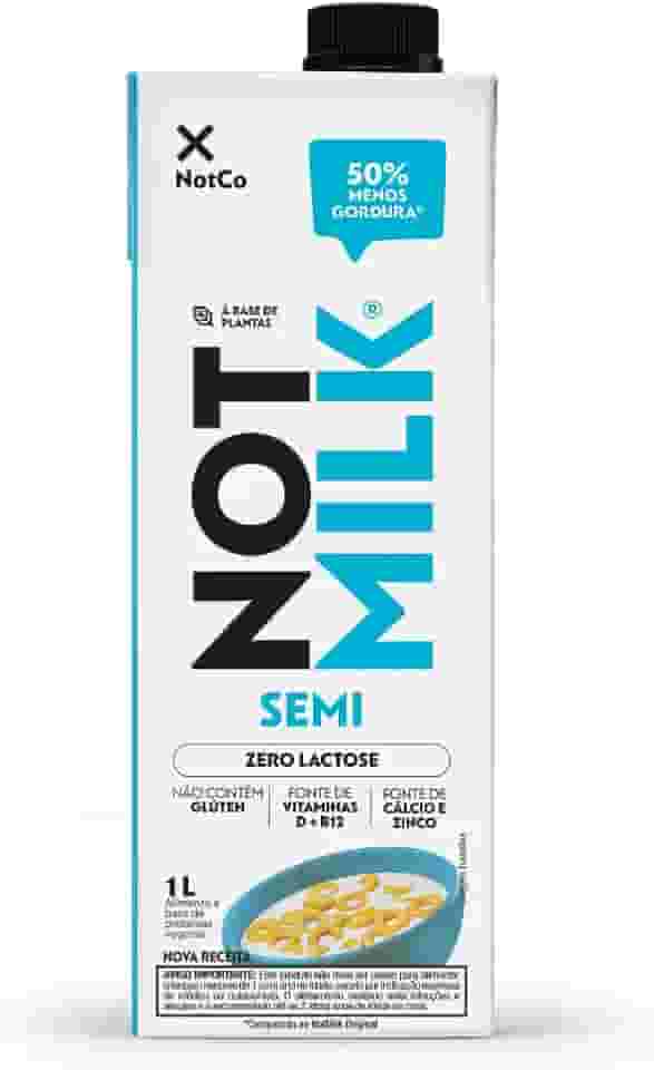 Bebida Vegetal NotCo NotMilk Semi Desnatada 1L, Feito com Ingredientes 100% Vegetais, Sabor Leite Semi Desnatado, Sem Lactose, Sem Glúten, Ideal para Receitas, Plant-Based, Vegano, Vegetariano.