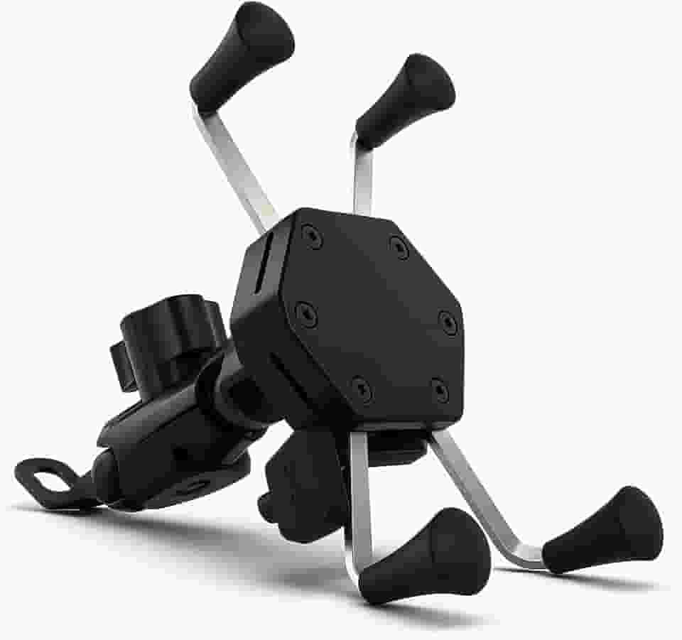 Suporte de Celular para Moto Carregador 2.4a USB Garra Fixação no Retrovisor ou Parafuso do Guidão