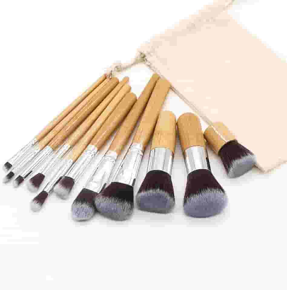 Conjunto de pincéis Kabuki sintéticos de bambu, base em pó, corretivo, sombras, blush, cosméticos, com bolsa