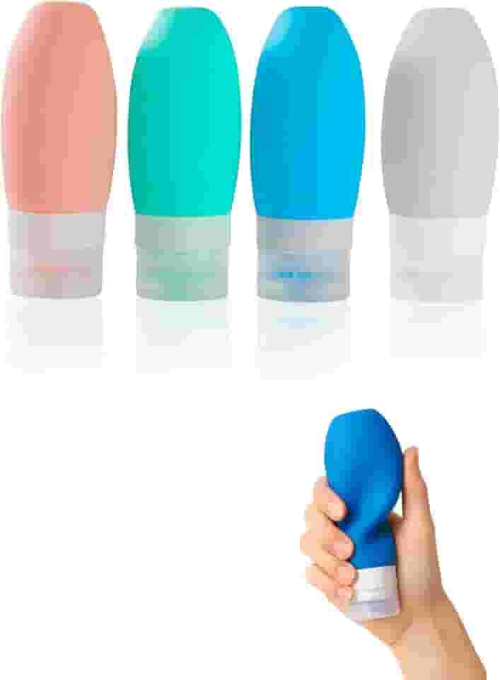 Frascos de Silicone Portáteis para Viagem – 4 Unidades 90ml, Anti Vazamento, Reutilizáveis para Shampoo, Condicionador e Sabonete Líquido - Qualidade Premium