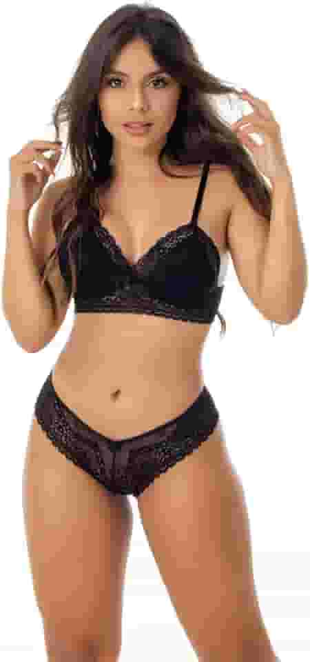 Conjunto Feminino Rendado Lingerie Sexy Sem Bojo Com Forro Revenda Luxo