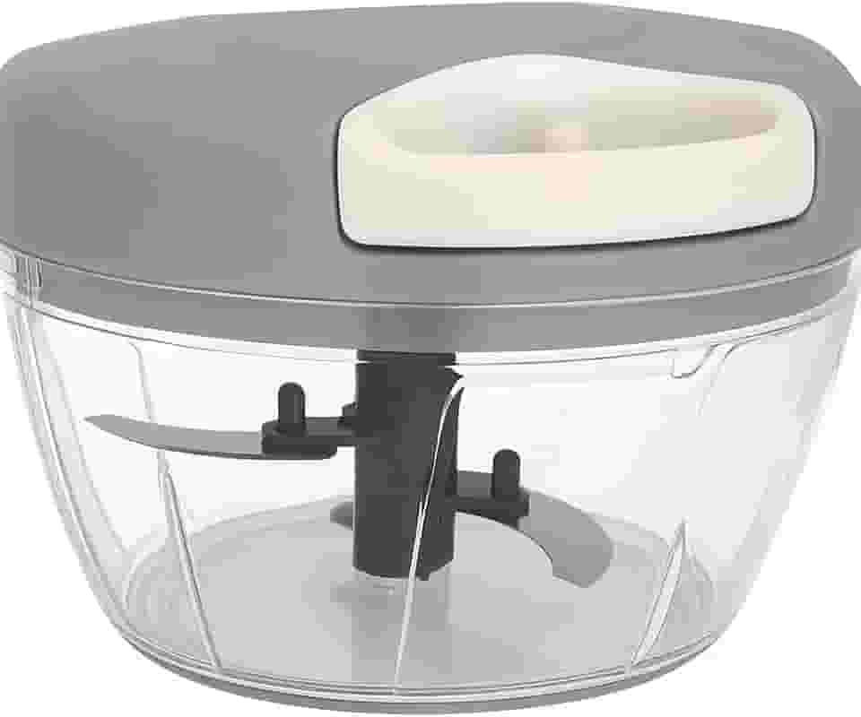Processador Manual de Alimentos com Lâminas Triplas, Recipiente de 500ml, Plástico e Vidro, 13x8cm, para Picar Legumes e Vegetais, Multiuso na Cozinha
