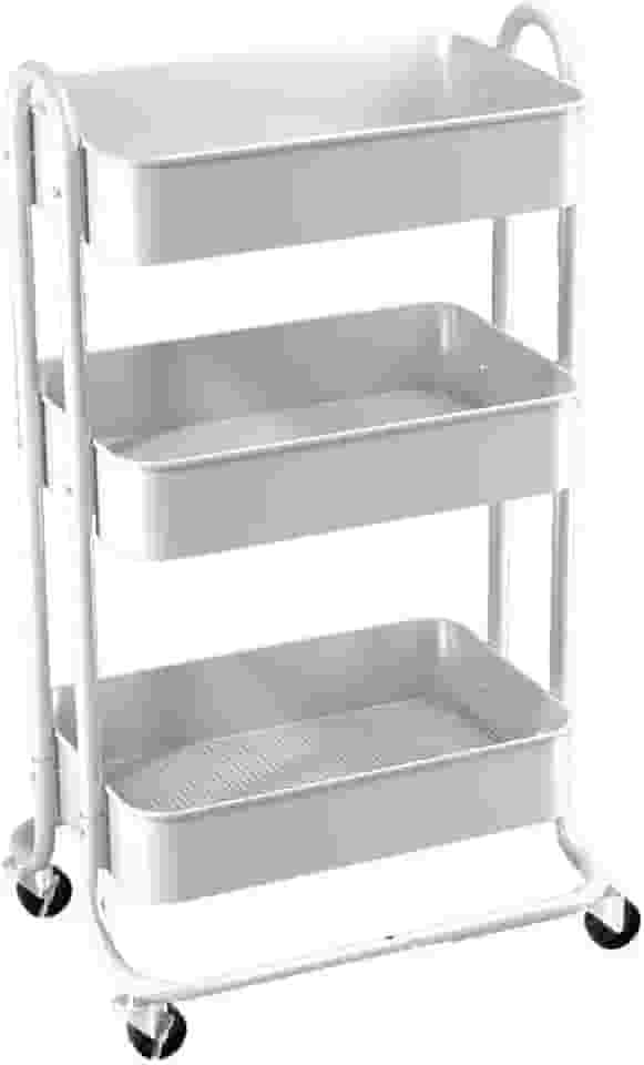 Carrinho Organizador Multiuso 3 Prateleiras De Aço Fruteira com Rodinha (Branco)