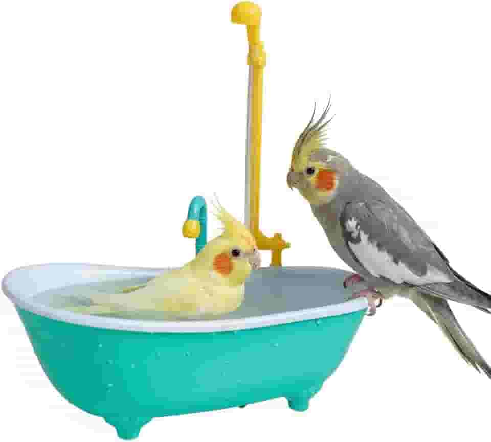 Banheira Com Chuveiro Automatico Para Pássaros Calopsita Periquito Divertido Resistente
