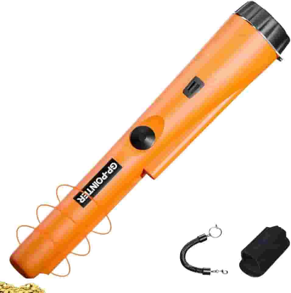 Detector de Metal, Detetável Até Uma Profundidade de 8CM, Detector de Metais, Detetor de Metais Laranja 23 * 2 * 4CM com Luzes LED, Detetor de Alerta Duplo com Dom e Vibração, Resistente À Água