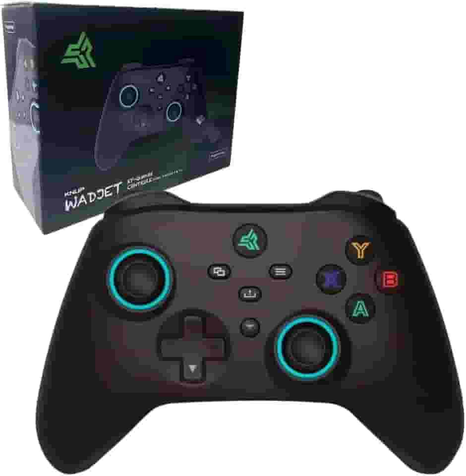 Controle Gamer Sem Fio Para PC Computador Compatível Com Windows 10 e 11 Gamepad KP-GM035 Preto Com LED RGB Botão Retroiluminado I Controle Recarregável Wireless 12 Botões Via Receptor 2.4Ghz