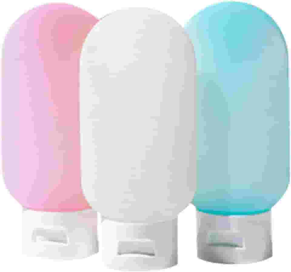 Frascos de Viagem, Kit com 3 Unidades de Silicone, Acessórios de Viagem para Recipientes de Shampoo, Loção, Condicionador e Sabonete Líquido.