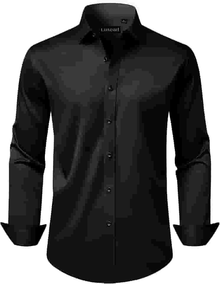 Camisa social masculina de manga comprida, elástica, sem rugas, para casamento, formal, negócios, com botões