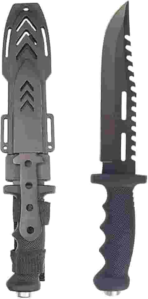 Generic Faca Tática Militar Esportiva Caça Mergulho Pesca Com Bainha Rígida Camping Trilha (Preto)
