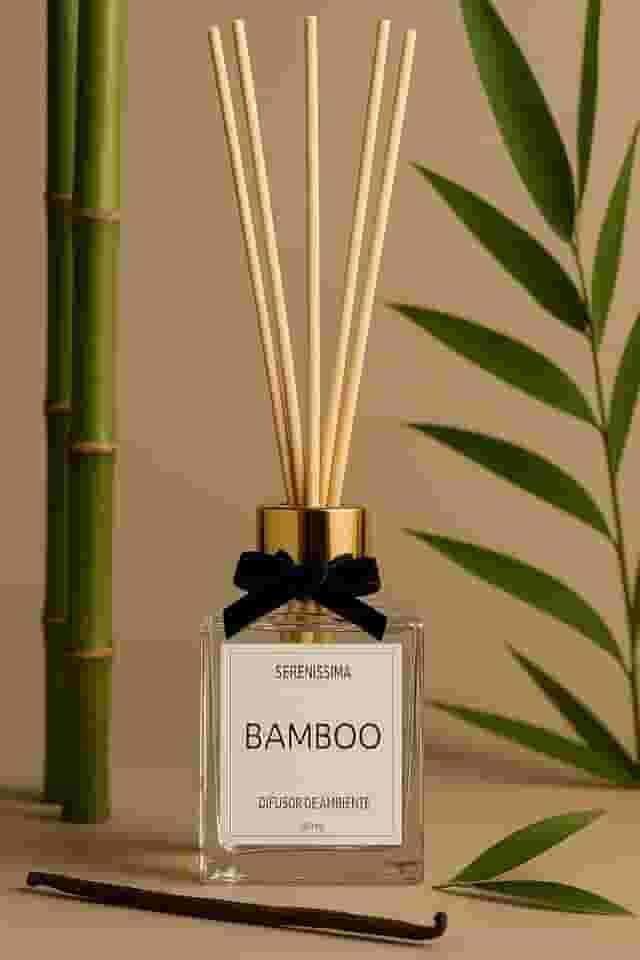 Difusor de Ambiente Varetas Premium 100ml - Aromatizador em Vidro com 5 Varetas - Essência Elegante e Duradoura para Casa, Sala, Banheiro, Lavabo, Quarto e Escritório (Bamboo)