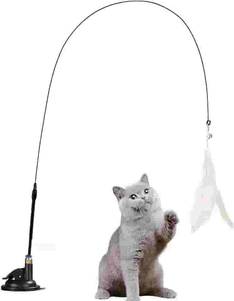 Varinha Interativa Para Gatos Com Penas, Sino e Ventosa Brinquedo De Estímulo E Caça Para Filhotes E Gatos Adultos (SORTIDO)