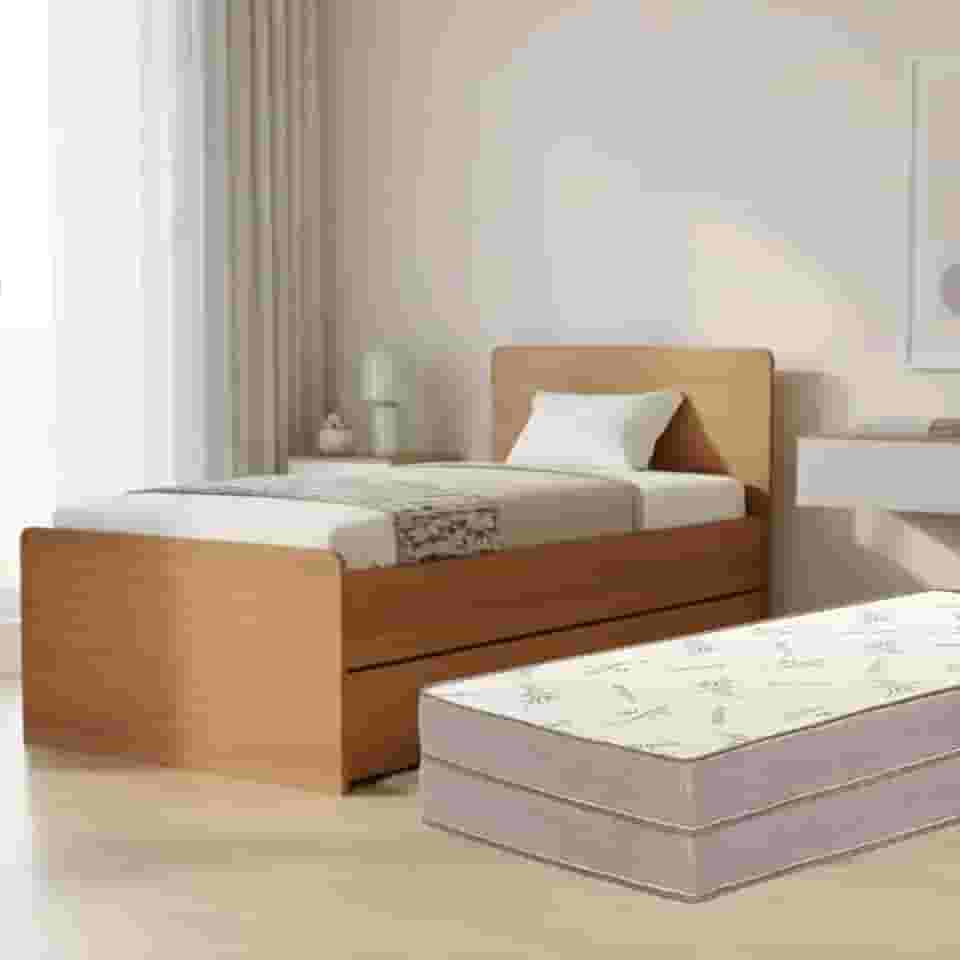 Bicama Solteiro com Cama Auxiliar Embutida, Estrutura em MDF e 2 Colchões D33 de Alta Densidade (Cerejeira)