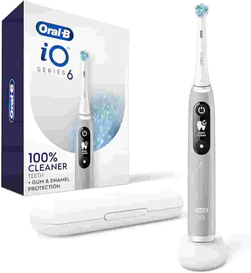 Oral-B Escova de dentes elétrica recarregável iO Series 6 com sensor de pressão visível para proteger as gengivas, temporizador de 2 minutos, 5 configurações de limpeza, 1 cabeça de escova de dentes