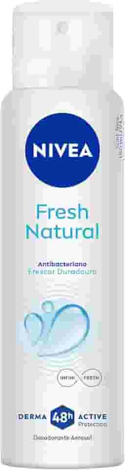 NIVEA Desodorante Antitranspirante Aerossol Fresh Natural 150ml - Proteção prolongada de 48h, sensação de refrescância, cuidado suave, sem alumínio, corantes e conservantes