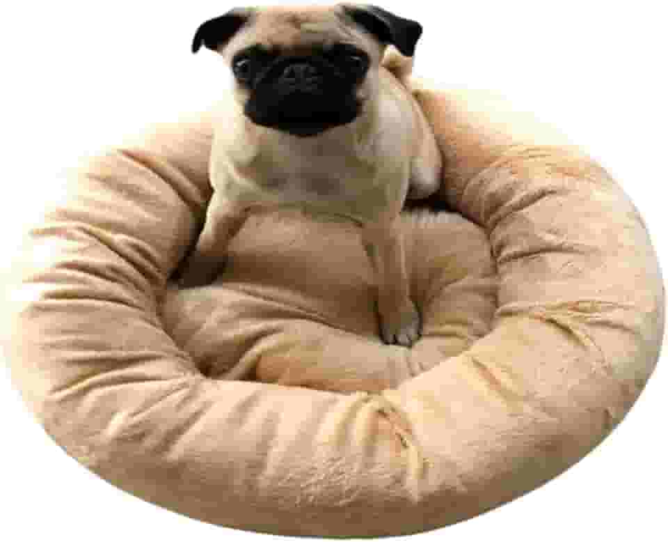 Cama Pet Redonda Aconchegante de Pelúcia Macia para Gatos e Cachorros Pequenos (Bege)