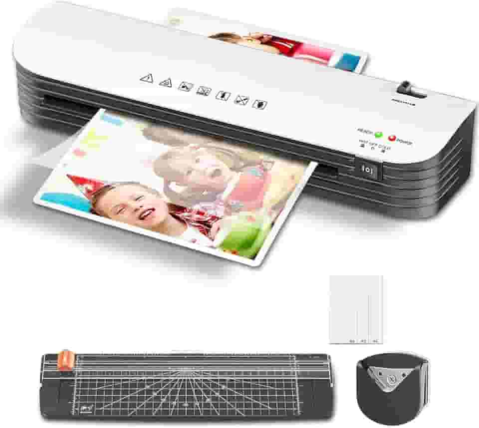QFUN Plastificadora e Laminadora A4 220V para Casa, Escola e Pequenos Negócios, Emplastificadora Compacta com ABS, Suporta 80-125 Mic, Uso Diário, SL299