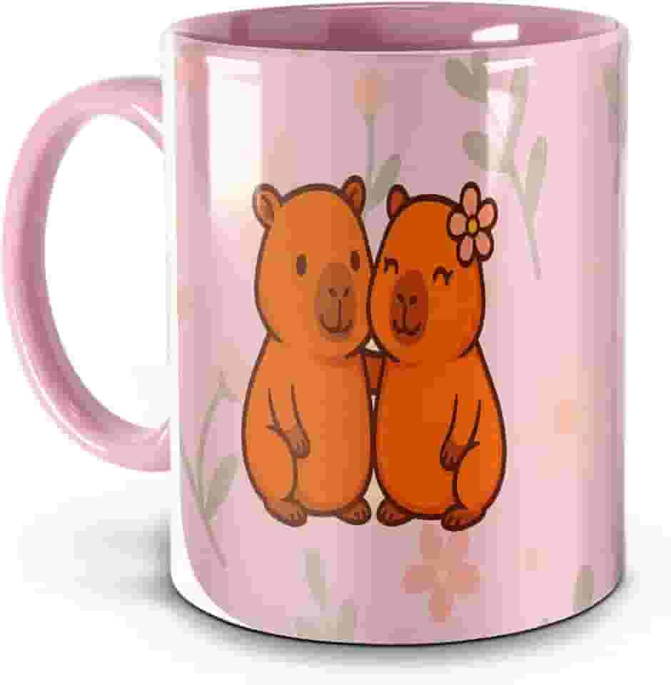 Caneca Capy-Amiga Capivaras Amigas com Frase Fofa | Presente Criativo para Melhor Amiga (Rosa)