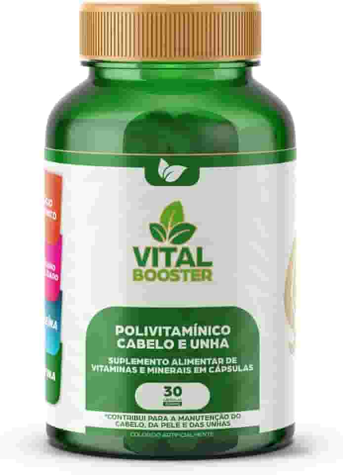 Polivitamínico Cabelo e Unha ANVISA - 19 Vitaminas + L-Cisteína + Zinco Quelado, Combate Caspa, Crescimento Capilar, Biotina 45mcg - 30 Cápsulas