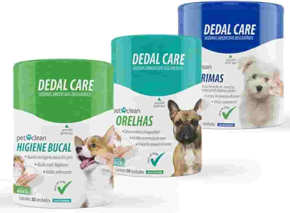 Kit Dedal Care PetClean Dedeiras Umedecidas Limpa Lágrimas, Limpa Orelhas e Higiene Bucal, 30 dedeiras cada