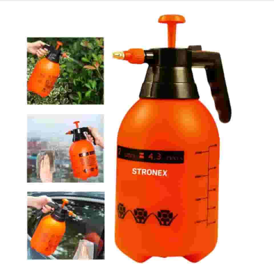 Pulverizador Profissional Manual, Laranja, 2 Litros, com Pressão Prévia, Bico Ajustável, para Jardim, Limpeza de Carro, Janelas e Irrigação