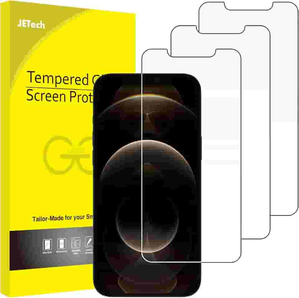 JETech Película de Vidro Temperado para iPhone 12 Pro Max 6,7 Polegadas, Protetor de Tela, HD Transparente, Pacote com 3