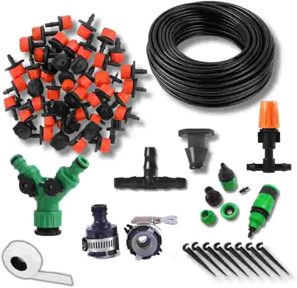 Kit Irrigação Completo com Gotejamento e Nebulização | 20m Mangueira 4mm | 15 Gotejadores + 10 Nebulizadores + Conectores | Ideal para Hortas, Jardins, Estufas e Vasos